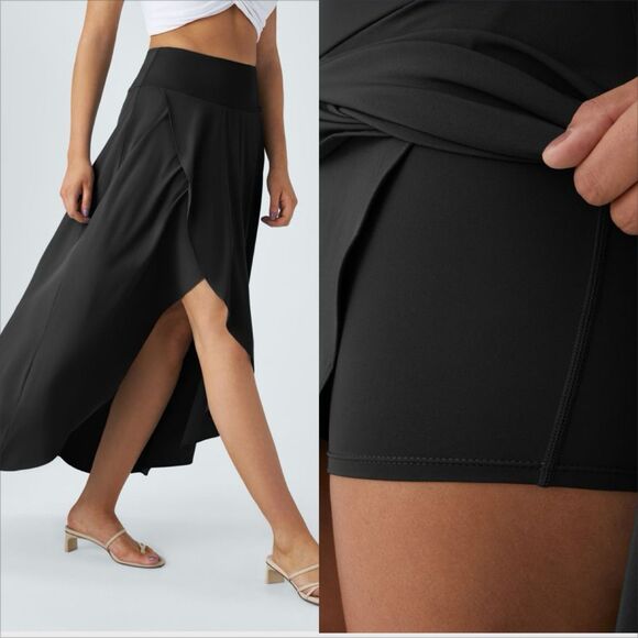 Halara Breezeful High Waisted Skirt Size XS NEW Black High Low Ruffle Flowy - Picture 2 of 7